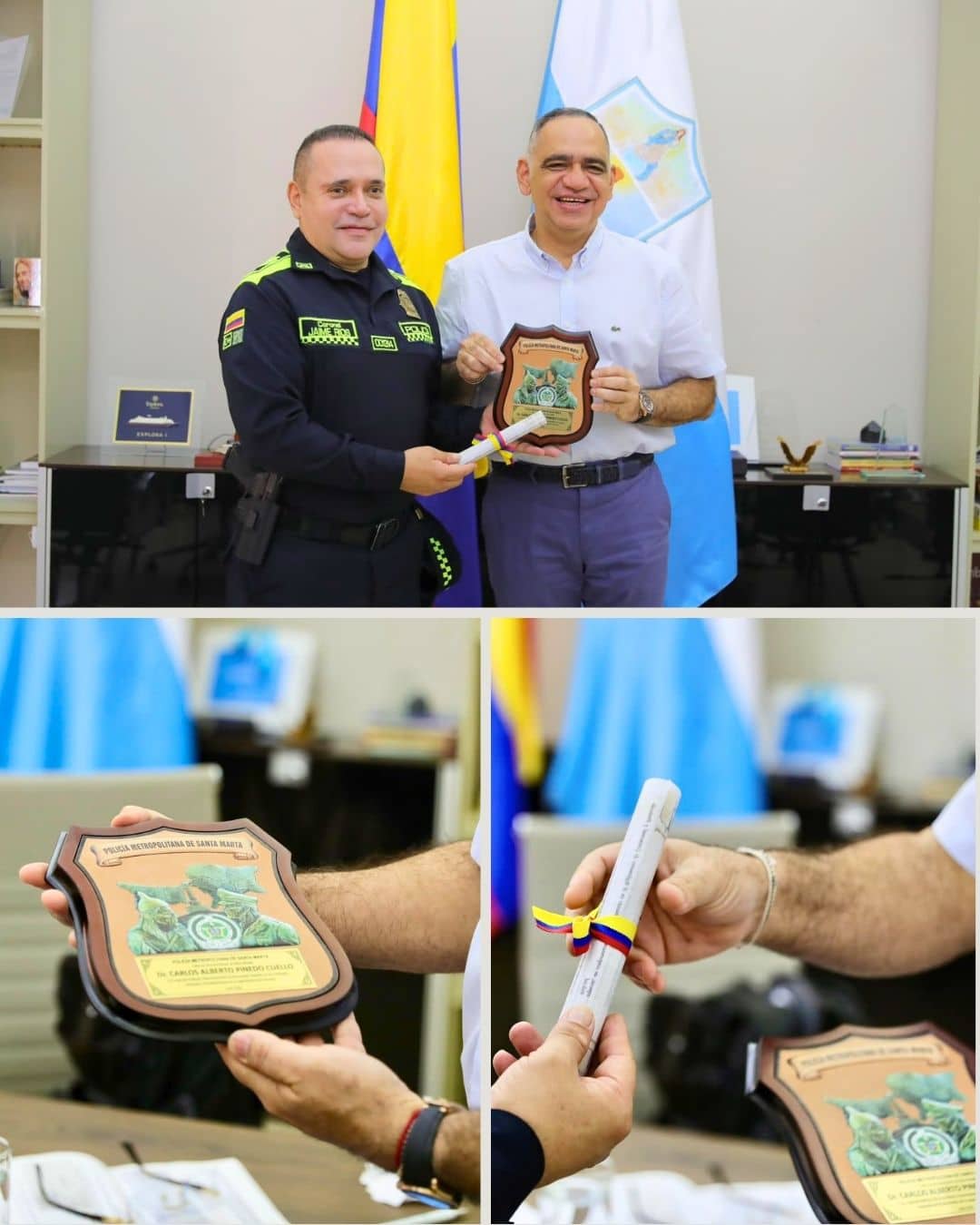 Alcalde Carlos Pinedo Cuello recibe el escudo de armas como reconocimiento de la Policía